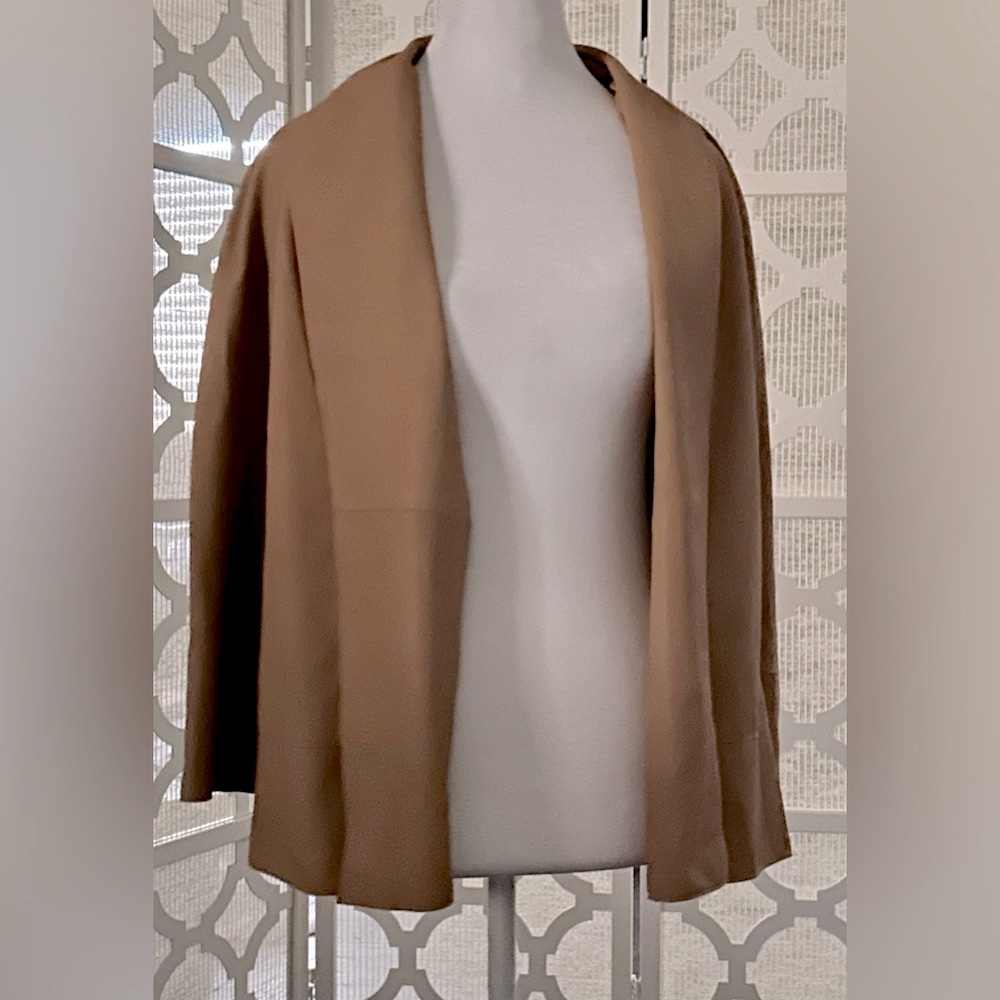 Suede Cardigan Open Jacket Doncaster Tan Leather Blazer Size 10 Vintage Brown - Picture 5 of 10